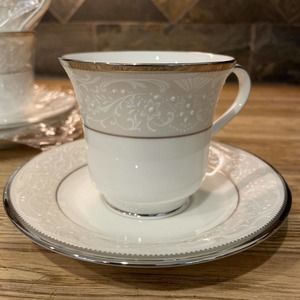 NWT Noritake Silver Palace White Bone China Tea 3 Cups, 3 Saucers